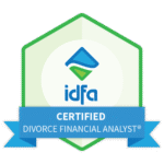 idfa logo with text reading Certified Divorce Analyst
